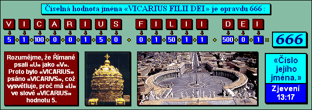Číselná hodnota jména «VICARIUS FILII DEI» je opravdu 666