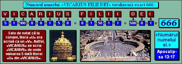 Numărul numelui «VICARIUS FILII DEI» totalizează exact 666